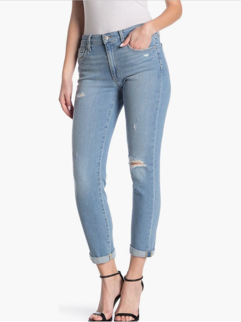 Joe's Jeans Light Wash Distressed Boyfriend Cropped Jeans
